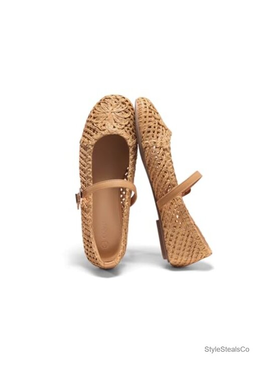 Shoes - Womens Mary Jane Woven Flats Round Toe Ballet Flats Dressy Comfortable Slip On